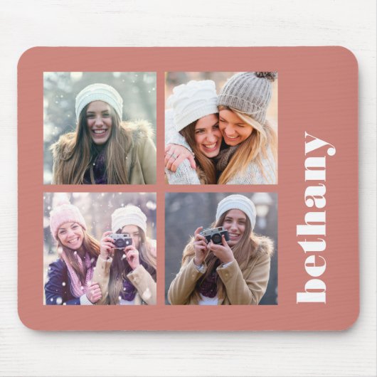 Custom 4-Photo Chunky Monogram Terracotta Muismat (Voorkant)