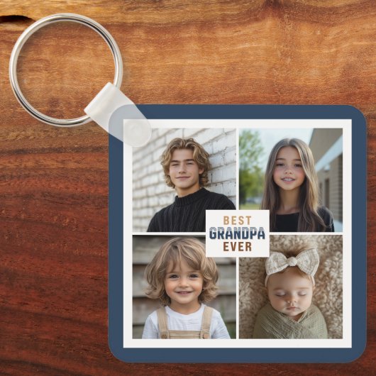 Custom 4 Photo Collage Best Grandpa Ever Sleutelhanger (Voorkant)