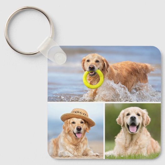 Custom 4 Photo Collage Modern Pet Puppy Hondenlief Sleutelhanger (Voorkant)