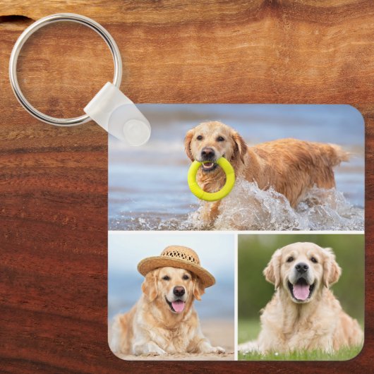 Custom 4 Photo Collage Modern Pet Puppy Hondenlief Sleutelhanger (Voorkant)