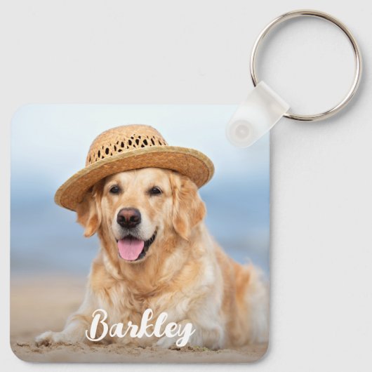 Custom 4 Photo Collage Modern Pet Puppy Hondenlief Sleutelhanger (Achterkant)