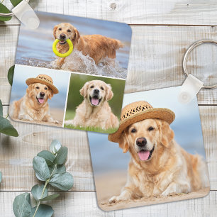 Custom 4 Photo Collage Modern Pet Puppy Hondenlief Sleutelhanger