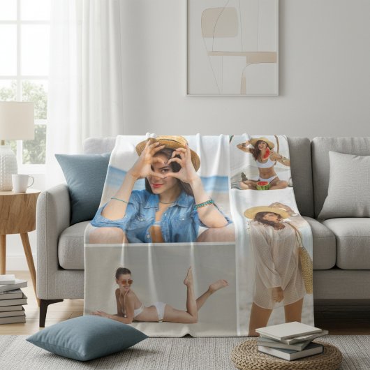 Custom 4 Photo Collage Personalized Cozy Fleece Deken