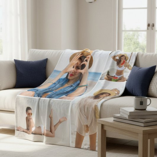 Custom 4 Photo Collage Personalized Cozy Fleece Deken