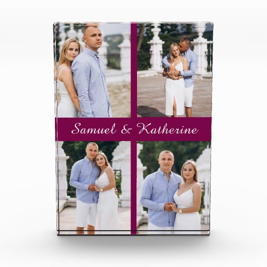 Custom 4 Photo Collage Script Name Acrylic Block Fotoblokken (Voorkant)