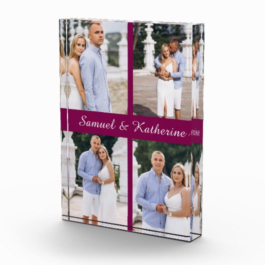 Custom 4 Photo Collage Script Name Acrylic Block Fotoblokken (Rechts)