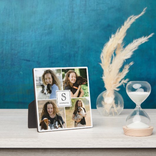 Custom 4 Photo Collage with Monogram and Name Fotoplaat (Insitu)