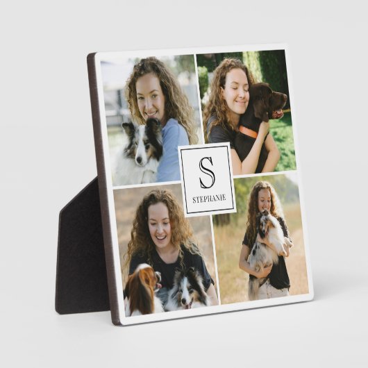 Custom 4 Photo Collage with Monogram and Name Fotoplaat (Voorkant)