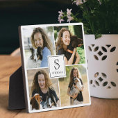 Custom 4 Photo Collage with Monogram and Name Fotoplaat