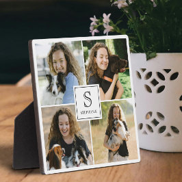 Custom 4 Photo Collage with Monogram and Name Fotoplaat