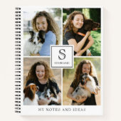 Custom 4 Photo Collage with Monogram Name and Text Notitieboek (Voorkant)