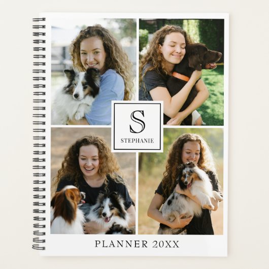 Custom 4 Photo Collage with Text, Monogram & Name Planner (Voorkant)
