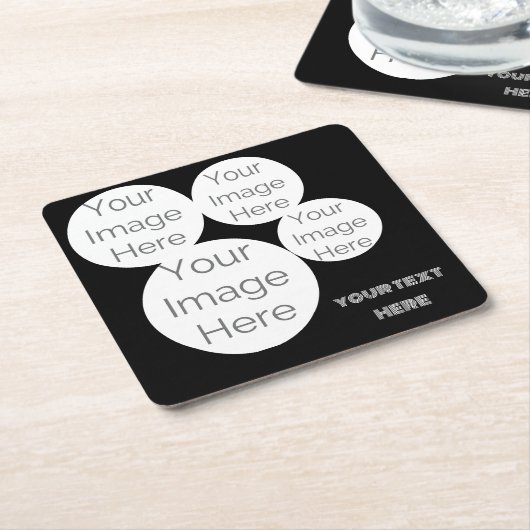 custom 4 photo text template black kartonnen onderzetters (Schuin)