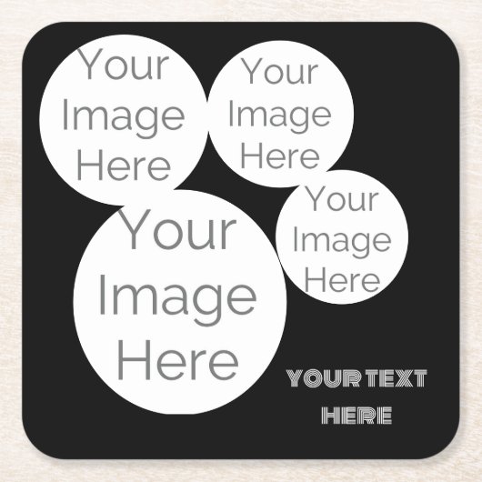custom 4 photo text template black kartonnen onderzetters (Voorkant)
