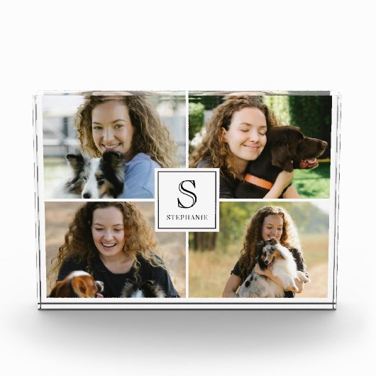 Custom 4 Picture Collage with Monogram and Name Fotoblokken (Voorkant)
