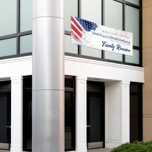 Custom 4th of juli rood wit blauw familie reünie spandoek (Buitenkant Gebouw)