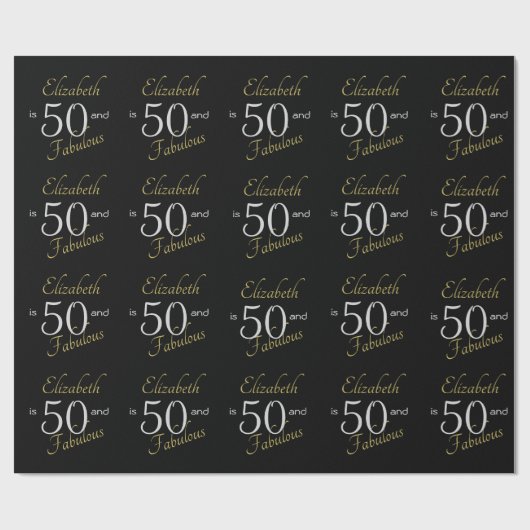 Custom 50 and Fabulous Gold Black 50th Birthday Cadeaupapier (Vlak)