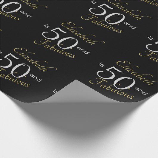Custom 50 and Fabulous Gold Black 50th Birthday Cadeaupapier (Hoek)