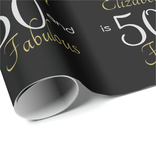 Custom 50 and Fabulous Gold Black 50th Birthday Cadeaupapier (Rol Hoek)