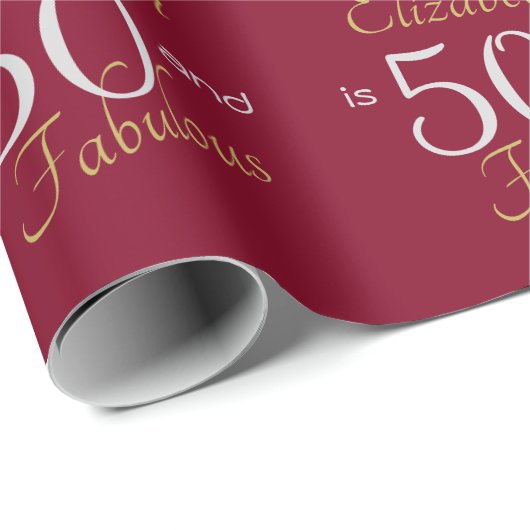Custom 50 en Fabulous Gold Red 50ste verjaardag Cadeaupapier (Rol Hoek)