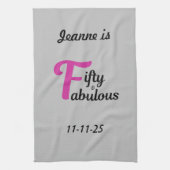 Custom 50 en Fabulous Happy Fiftieth Verjaardag Theedoek (Verticaal)