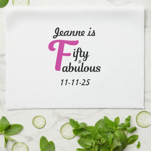 Custom 50 en Fabulous Happy Fiftieth Verjaardag Theedoek (Gevouwen)
