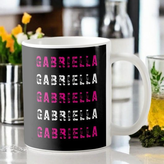 Custom 50 en fabulous roze wit zwart monogramed koffiemok