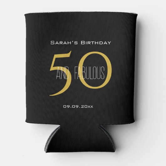 Custom 50 & Fabulous Verjaardag Elegant Zwart Goud Blikjeskoeler (Voorkant)