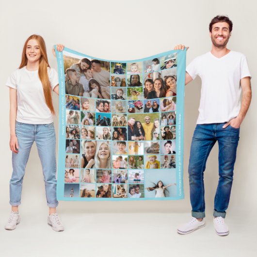 Custom 50 Picture Photo Collage Memory Baby Blue Fleece Deken (In situ)