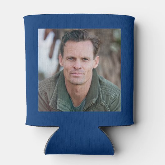 Custom 50th Birthday Blue Gold With Photo Blikjeskoeler (Achterkant)