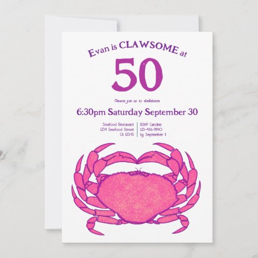 Custom 50th Birthday Bold Pink Crab Seafood Pun Kaart (Voorkant)