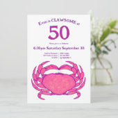 Custom 50th Birthday Bold Pink Crab Seafood Pun Kaart (Staand voorkant)