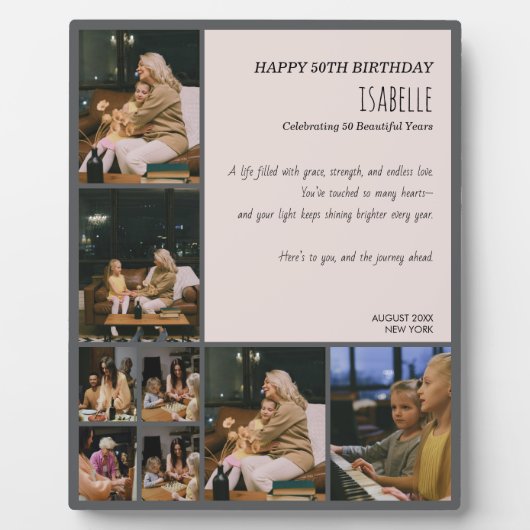 Custom 50th Birthday Photo Collage Plaque Fotoplaat (Voorkant)