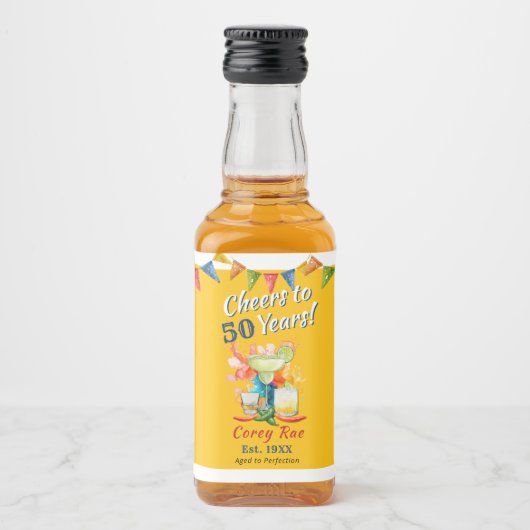 Custom 50th Birthday Tequila Margarita Fiesta Likeurfles Etiket (Voorkant)