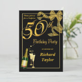 Custom 50th - Fun and Festive Champagne Kaart (Staand voorkant)