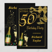 Custom 50th - Fun and Festive Champagne Kaart (Voorkant / Achterkant)