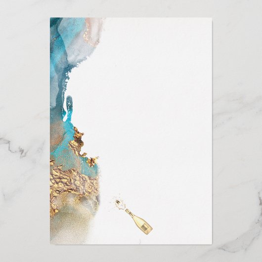 Custom 50th W Jubileum Blauwgroen en Goud Abstract Folie Feestdagenkaart (Achterkant)