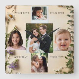 Custom 5 Photo Collage Birthday Gift Vierkante Klok