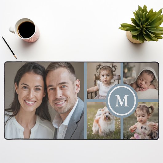 Custom 5 Photo Collage Dusty Blue Family Bureaumat