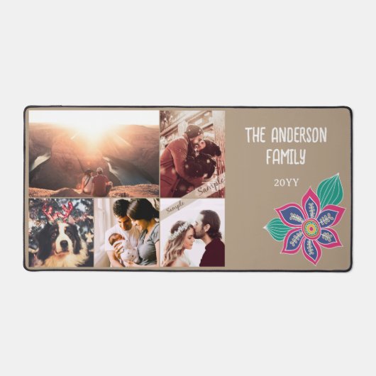 Custom 5 Photo Collage Kleurrijke Boheemse Bloem Bureaumat (Voorkant)