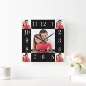Custom 5 Photo Collage Weddenschap Jubileum Black Vierkante Klok (Huis)
