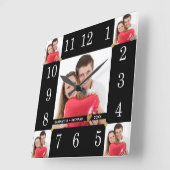 Custom 5 Photo Collage Weddenschap Jubileum Black Vierkante Klok (Hoek)