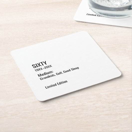 Custom 60th Birthday Funny Museum Label Chic Kartonnen Onderzetters (Schuin)
