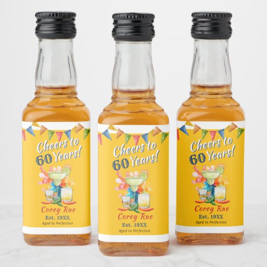 Custom 60th Birthday Margarita Tequila Fiesta Likeurfles Etiket (Flessen)