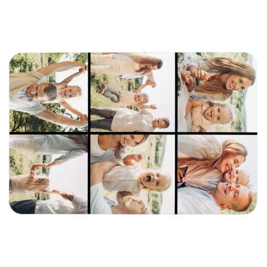 Custom 6 Photo Black Collage Modern Simple  Magneet (Horizontaal)