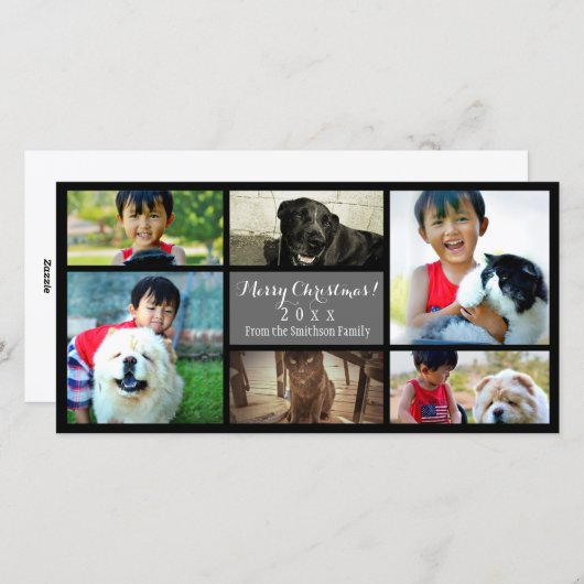 Custom 6 Photo Collage Christmas Grey Feestdagenkaart (Voorkant / Achterkant)