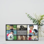 Custom 6 Photo Collage Christmas Grey Feestdagenkaart (Staand voorkant)