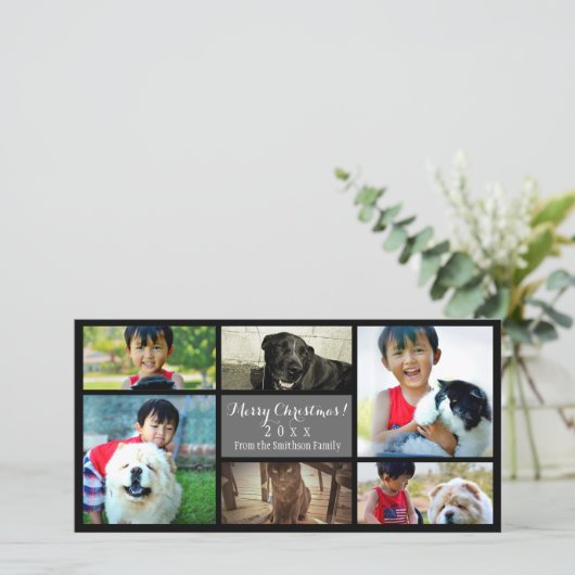 Custom 6 Photo Collage Christmas Grey Feestdagenkaart