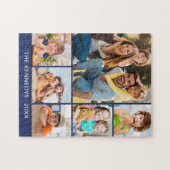 Custom 6 Photo Collage Family Name Minimalist Blue Legpuzzel (Horizontaal)