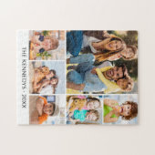 Custom 6 Photo Collage Family Name Simple White Legpuzzel (Horizontaal)